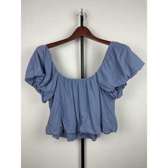 We The Free Light Blue Off The Shoulder Short Sleeve Ruffle Crop Top Size L - Picture 5 of 5